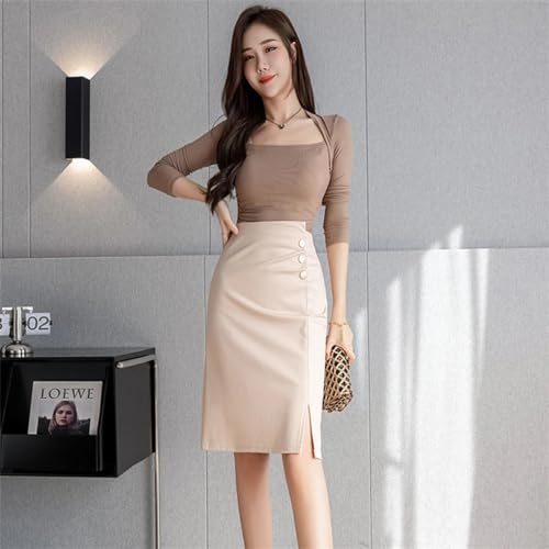 Spring Summer Buttons Women's Wrap Midi Skirts High Waist Style Workwear Front Split Slim Pencil Skirts4