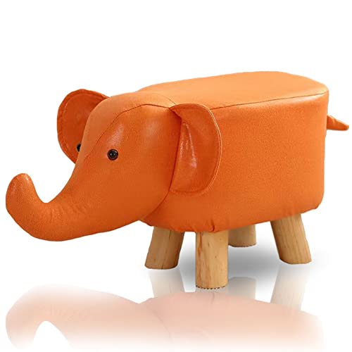 STAKMANN Fußstütze in Form eines Elefanten, gepolsterter Hocker mit Gestell aus kratzfestem Holz und Bezug aus PU-Leder, Sitzhocker Design, bequem und langlebig, 22 x 30 x 28 cm (Orange) Cover