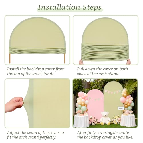 Image of Arch Backdrop Cover Set of 2(6ft /7.2ft) Double Color Wedding Arch Cover Spandex Fitted Arch Covers,Round Top Arch Backdrop Cover for Baby Shower Gender Reveal Boy or Girl Decoration(Pink&Green)