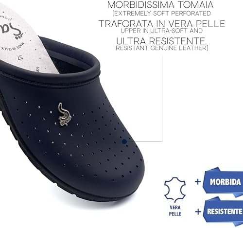 Anatomische gezondheidsschoenen voor dames, pantoffels van echt leer, orthopedische schoenen, antislip, gemaakt in Italië, wit, 38 EU