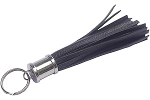 Women's Genuine Leather Tassel Key Ring with White Hardware for Handbags and More