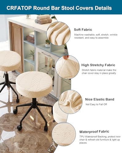 Image of CRFATOP 4 Pack Waterproof Bar Stool Covers Round Seat Slipcover,L,Beige