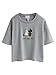 Persun Gray Embroidery Letter And Cat Short Sleeves Crop T-shirt Top,One Size,Grey