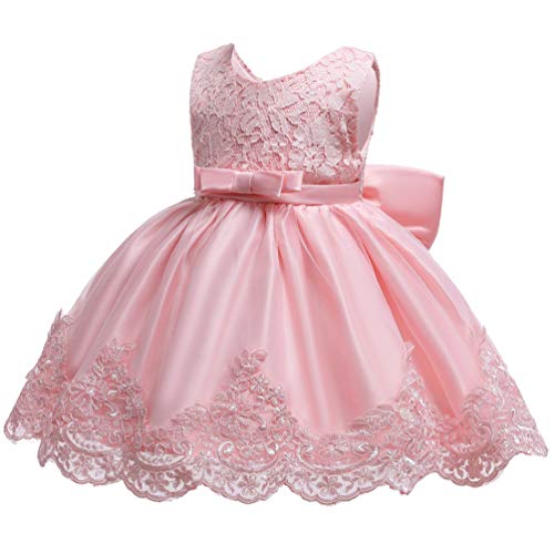 Kilo&Meters Formal Prom Summer Wedding Girls Dresses A-Line Sleeveless Knee Length Tutu Ruffle Kids Dress Princess Christeing Birthday Party Baby Dress 6M All Pink #TOP1