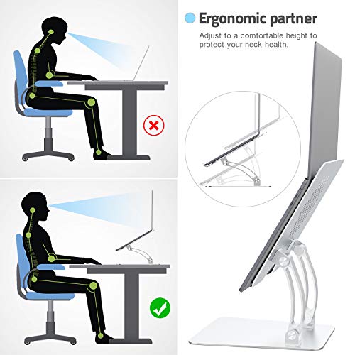 Image of proffisy Laptop Stand Ergonomic Height Angle Adjustable Laptop Riser for Desk with Honeycomb Heat-Vent Aluminum Supports Up to 15KG,Compatible for MacBook Air Pro Dell XPS All Laptops 11-17 inch (Silver)