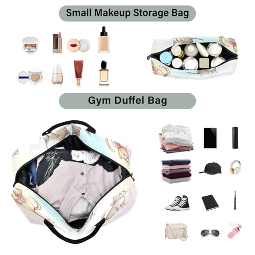 Large Foldable Travel Duffel Bag, Waterproof Gym Bag for Men & Women, Carry-On Luggage Weekender Overnight Bag, Bow Cat Watercolor4