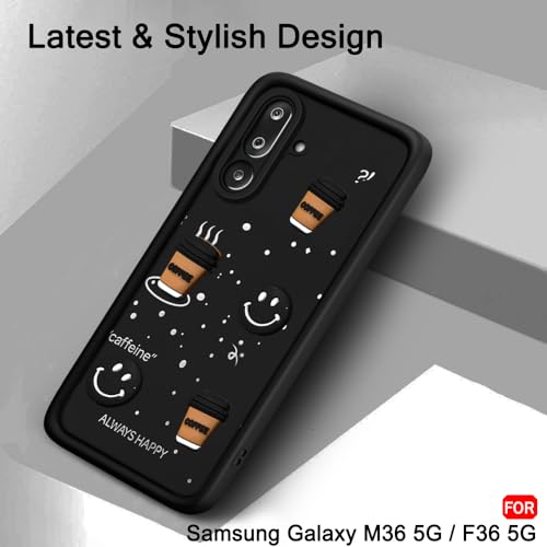 Image of TheGiftKart Back Cover Case for Samsung Galaxy M36 5G / F36 5G | Cute Fun Cartoon 3D Smiley Coffee Case | Full Camera Protection | ShockProof Back Cover Case for Samsung M36 / F36 5G (Silicone, Black)