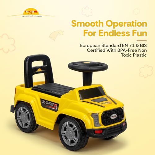 Image of Toy Zone Raptor Baby Ride On Car for Kids, Toddlers Push Ride Baby Kids Car with Backrest, Push Ride On Toy Jeep with Music & LED Light, Under Seat Storage, 2 to 5 Years (Yellow)