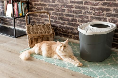 Iris Ohyama Katzenklo mit Schaufel, bis 7 kg, Grau/Weiß, mit Deckel, Katzentoilette, leicht reinigen, Für große Katzen, Kätzchen, geschlossen, XXL Toilette, BPA-frei, Cat Litter Box, TECL-20