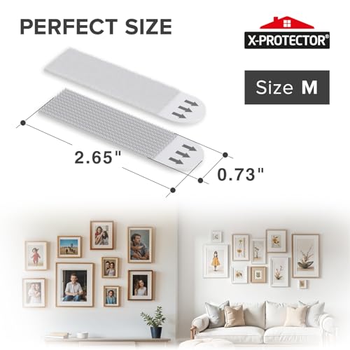 X-Protector Picture Hanging Strips - 20 Pairs Damage Free Picture Hangers - Self Adhesive Hangers Without Nails - Heavy Duty Wall Hanging Strips - Wall Sticky for Hanging Up to 15 LBS (Size M)