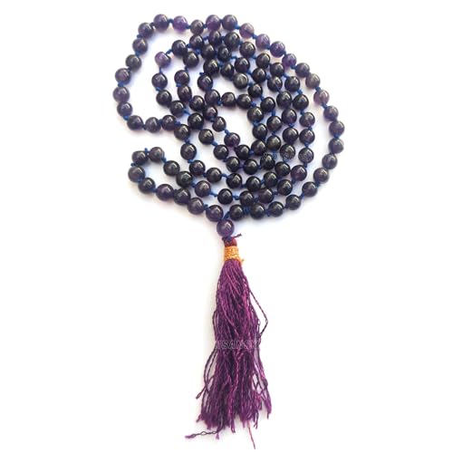 Image of Apnisanskriti Premium Amethyst Stone Mala for Men and Women (6mm, AAA Quality, Lab Certified, 108+1) - Natural Stone Beads Mala - Purple Colour - Pack of 1