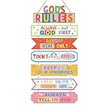 HOURIA Ten Commandments Wall Decor,Christian Bible Verse Classroom Door Sign, Colorful God’s Rules Wall Hanging Sign, Inspirational Religious Scripture Sunday School Door Hanger for Nursery Church Kids Room