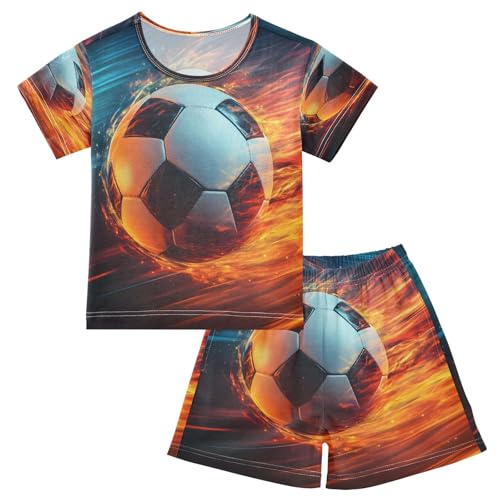 ALAZA Soccer Football Red Blue Pajamas Set Short Sleeve Cotton Sleepwear Summer Pjs 2 Piece 5-14Y