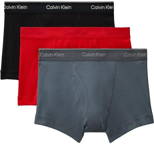Calvin Klein Men’s 3 Pack Trunks with Logo Waistband, Multicolor (Turbulence/Adrenaline Rush/Black), L