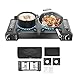 Gaskocher 2-flammig, Campingkocher mit Grillschale und Aufbewahrungskoffer, Portable Outdoor Gasstove für Grill Camper im Outdoor Camping, 64 * 27.8 * 8cm (Campingkocher + Grillschale)