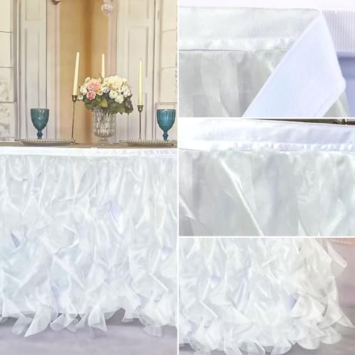 Image of Luxury Organza Mesh Table Skirt Draping Floating Romance - Perfect for Bridal Showers, Birthday Weddings - Clear Flowing Decoration for a Wonderful Main Cake Table (White-6ft, 72 inch Lx30 inch H)