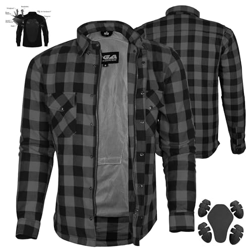 Chemise de protection en flanelle à rayures doublée en Kevlar Aramide Noir et gris avec protection amovible CE 1621-1