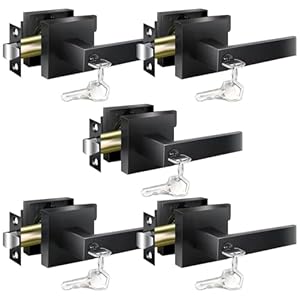 Door Handles Interior, Black Door Knobs Interior, Black Door Handle with Reversible Lever, Keyed Alike Door Lock Sets for Bedroom, 5 Packs Heavy Duty Door Lock Sets, Matte Black (5)