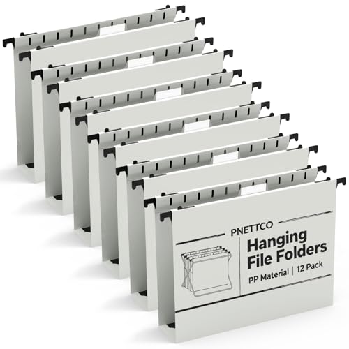 Extra Capacity Plastic Hanging File Folders,12 Pack Reinforced Hang Folder,Heavy Duty 2 Inch Expansion,Filing Cabinet Folders Letter Size for Bulk Files/Medical Charts (Glacier Gray)