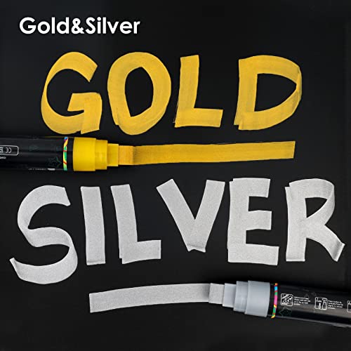 Gotideal 12 Colors Jumbo Window Markers, Bold Car Markers, Chalkboard Markers For Kids Restaurant, Blackboard, Glass, Bistro, Car Paint Wet Erasable, 3 In 1 Nib, 2 Metallic Colors Inlcuded 15Mm #TOP3