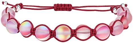 KELITCH Moonstone Bracelet For Women Link Strand Friendship Glass Beaded Bracelet Bohemian Handmade Fashion Jewelry - Red