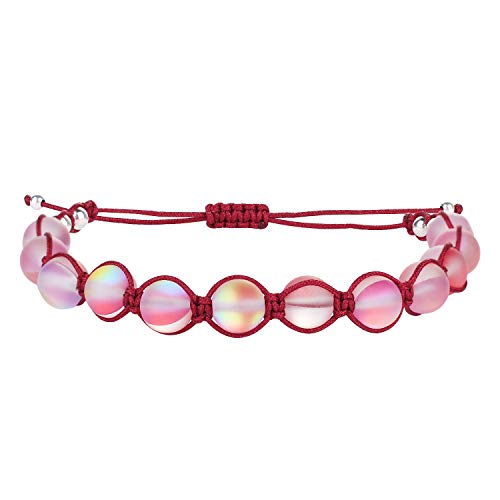 Kelitch Moonstone Bracelet For Women Link Strand Friendship Glass Beaded Bracelet Bohemian Handmade Fashion Jewelry - Red #TOP3