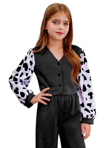 Girls Long Sleeve Button Down Cow Print Fringed Cowgirl Jacket Short Coat Kids Cowboy Dress Up