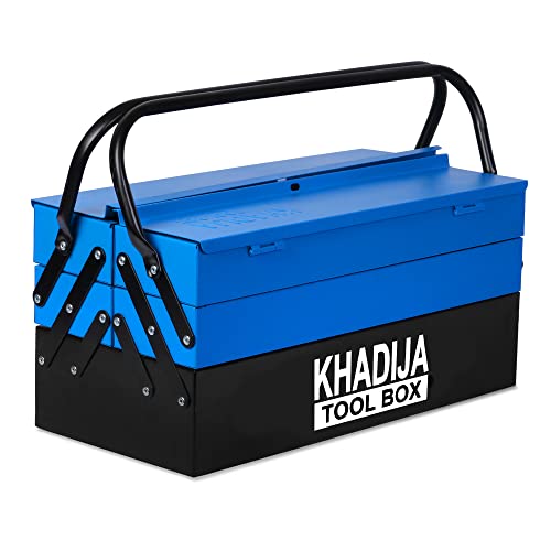 Image of KHADIJA Metal Five Compartment Double Handle Big Storage Professional Tool Box (BLACK BLUE)