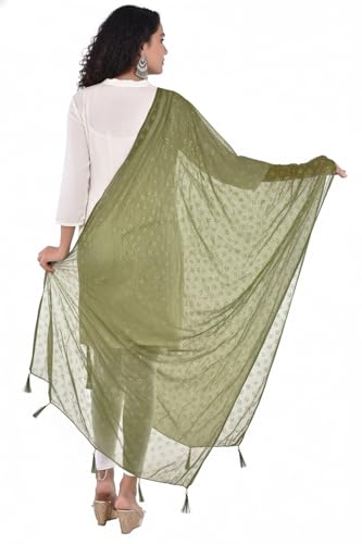 Image of YOUTHQUAKE Soft Chiffon Dupatta with Golden Foil Print & Tassels for Women & Girls