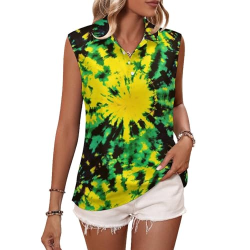 JooMeryer Womens Button Down Golf Polo Shirts Colorful Tie Dye Sleeveless Tank Top XS-4X - Main Image
