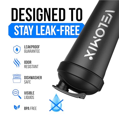 Image of VELOMIX 24 oz Stainless Steel Shaker Bottle with Wire Whisk - Leakproof, No Clumps, Odor Resistant Metal Shaker Bottle, Insulated Shaker Cups for Protein Shakes, Pre Workout and Smoothie (Black)