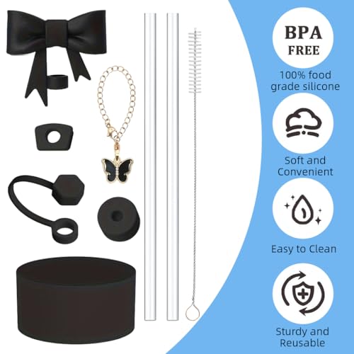 Image of HASTHIP 9Pcs Cup Accessories for Stanley Charm Kit with 2 Reusable Straws, Cleaning Brush, Butterfly Handle Charm, Lid Straw Hole Plug, Bottom Sleeve, Spill-Proof Set(Cup NOT Included)