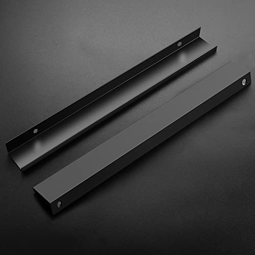 Image of 6 Pack Finger Pulls for Cabinets - 224mm /8.8in Hole Center Black Handles | 300mm /11.81 inch Overall Length, Edge Pulls, Concealed Tab Kitchen Drawers Pulls, Easy Install, Screws Included, Rust-Resistant