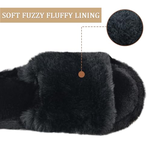 Rosoz Women's Soft Plush Fuzzy Slippers Memory Foam Anti-Skid Sole House Bedroom Shoes Indoor Outdoor Open Toe Sandals2