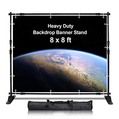 AkTop 8x8 ft Heavy Duty Backdrop Banner Stand Kit, Adjustable Photography Step and Repeat Stand for Parties, Portable Trade Show Photo Booth Background with Carrying Bag by AKTOP - Used condition - US$67.03