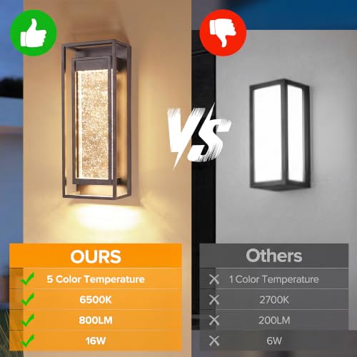 Image of LUTEC 2 Pack Outdoor Wall Light Fixtures, 5 Color Temperature Porch Light Wall Sconce with Crystal Bubble Glass,Waterproof Outdoor Wall Lanterns, Modern Outside Lights for House Front Door Garage