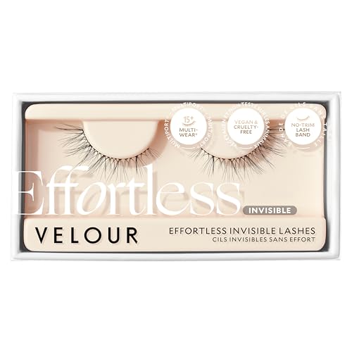 Velour Effortless Invisible Lashes, Lash Extension Look, Natural Looking False Eyelashes, Reusable Fake Lashes, Fluffy & Lightweight No Trim Eyelashes, Vegan, Glue not included (Barely There)