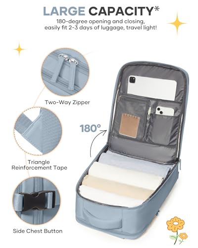 Image of coofay Large Travel Backpack For Women Men Airline Approved Carry On Backpack Flight Approved Waterproof Sports Luggage Backpack Casual Daypack Hiking Backpack Grey Blue