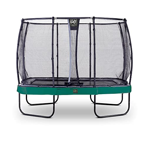 EXIT Toys Elegant Premium Rechteckiges Trampolin - 214x366cm - Deluxe Sicherheitsnetz - Extra Starker und Stabiler Rahmen - Lange Federn - Rostfrei - Einfache Montage - Luxuriöse Ausführung - Grün