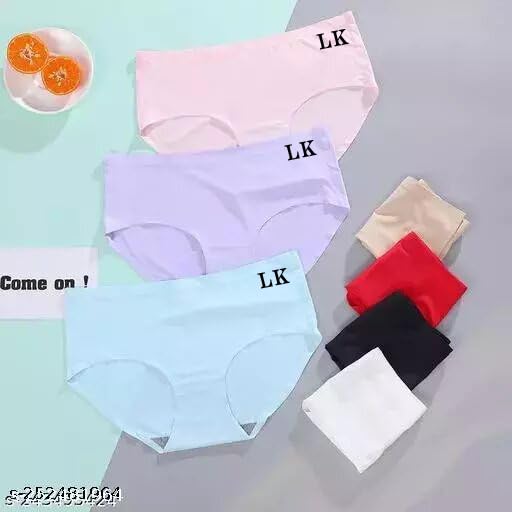 Image of No-Show Women's Panties:Women's (Multicolor) Seamless Hipster Ice Silk Panty Mid-Waist Laser Cut Underwear Seamless Panties