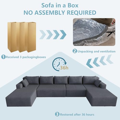 Image of 160 inch W Cloud Sectional Couch,Modern U-Shaped Cloud Couch with Deep Seat,Comfy Corduroy Sofa,Memory Foam Sofa for Living Room,No Assembly (Dark Grey)
