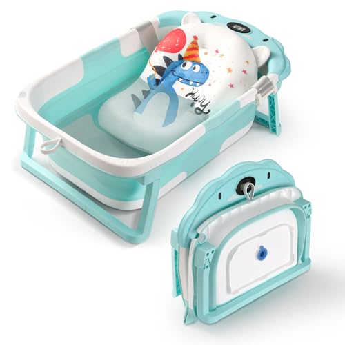 Image of Baby Bathtub Collapsible with Thermometer & Cushion, Portable Travel Tub