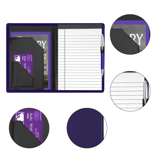 Image of Padfolio /Portfolio Binder, Mini Padfolio Portfolio Binder 5 x 8 Legal Writing Pad, A5 Document Organizer Folder for Men Women. Dark Purple.