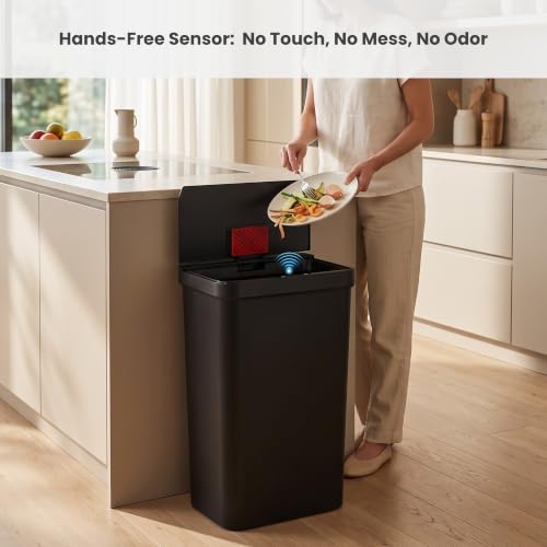 Image of iTouchless 13.2 Gallon Sensor Trash Can with AbsorbX Odor Filter, Durable Dent-Proof Construction, Slim and Space-Saving Automatic Bin for Kitchen, Home, Office, Business, Garage, Black Plastic