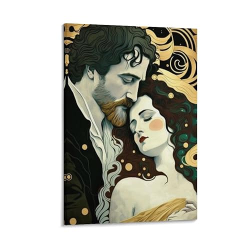 Tableau couple style Gustav décoration murale chambre adulte et idée cadeau 40x60