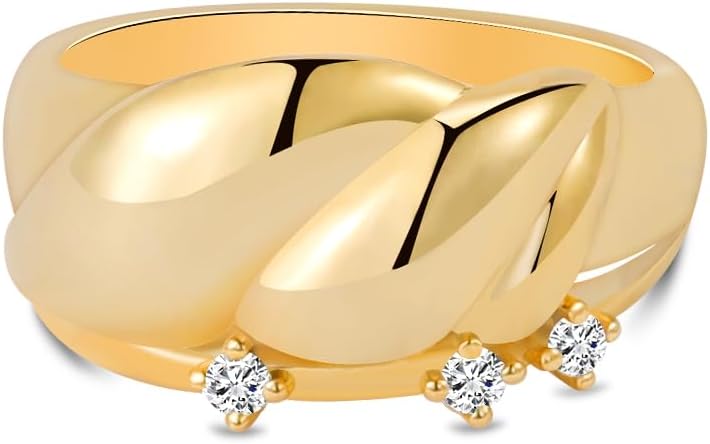 Women's Band Ring, 925 Sterling Silver Plated 14K Gold with Cubic Zirconia, Elegant Statement Jewelry - Image 2