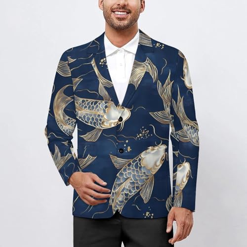 Japanese Fish Gold Navy Blue Classic Suits Blazer for Men Business Tuxedo Jacket Sport Coat Two Buttons2