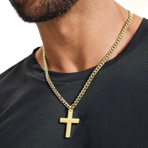 Image of Qlaway Cross Necklace for Men - 925 Silver Filled Stainless Steel Religious Pendant Necklace
