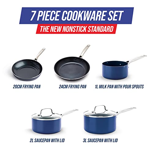 Blue Diamond Cookware Diamante Infuso Ceramica Antiaderente Set 7 Pezzi Pentole e Padelle, Induzione, include Padella, Casseruola e Pentola, senza PFAS, Forno e Lavastoviglie, Blu - immagine 6