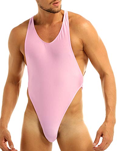 ACSUSS Men's Sexy Lingerie Crossover G-String Thong Leotard Bodysuit Underwear Pink XXL